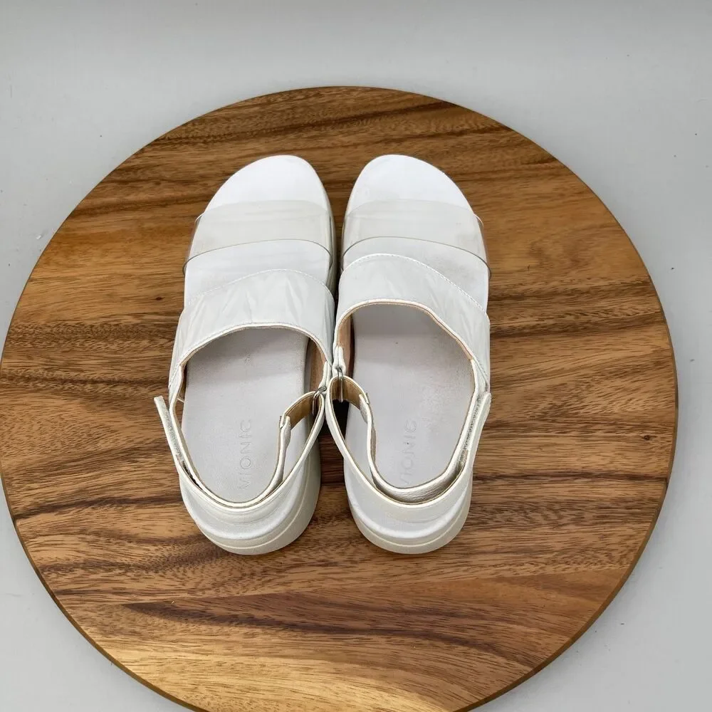 Vionic Karleen Sandals Womens Size 8 White Leather Casual Comfort Walking Shoes